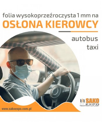 Folia do osłony kierowcy autobusu / taxi ANTY KORONA WIRUS